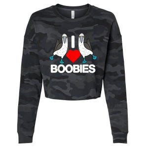 I Love Boobies Blue Footed Boobie Bird Funny I Heart Boobies Cropped Pullover Crew