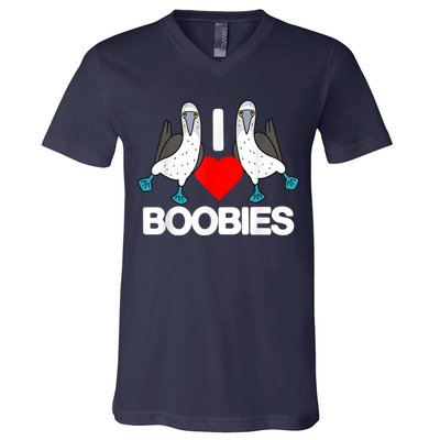 I Love Boobies Blue Footed Boobie Bird Funny I Heart Boobies V-Neck T-Shirt