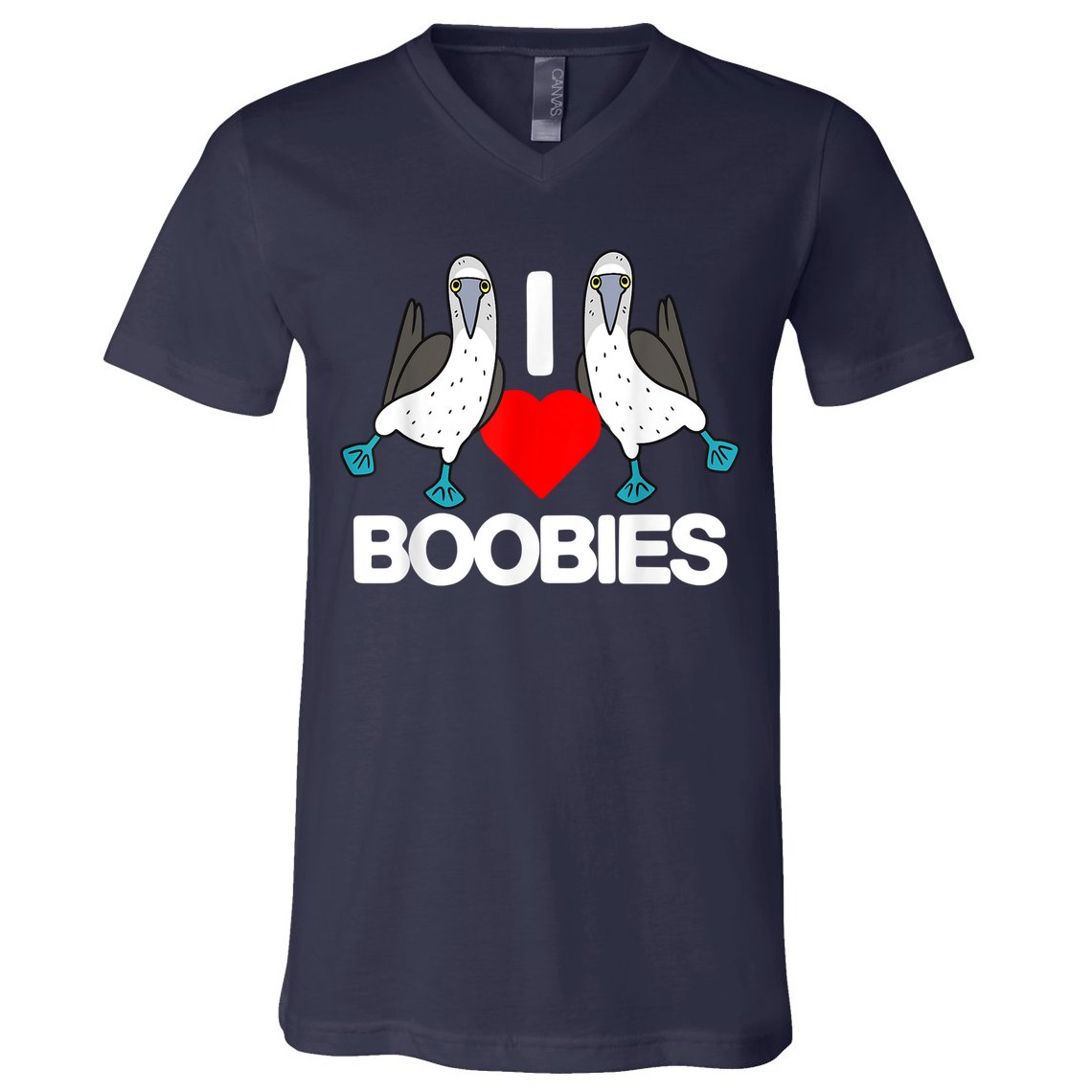 I Love Boobies Blue Footed Boobie Bird Funny I Heart Boobies V-Neck T-Shirt