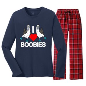 I Love Boobies Blue Footed Boobie Bird Funny I Heart Boobies Women's Long Sleeve Flannel Pajama Set 