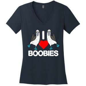 I Love Boobies Blue Footed Boobie Bird Funny I Heart Boobies Women's V-Neck T-Shirt