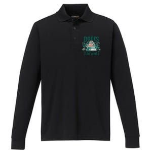 I Like Books More Than People Reading Teacher Book Nerds Gift Performance Long Sleeve Polo