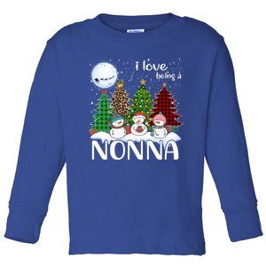 I Love Being A Nonna Snow Xmas Leopard Tree Christmas Gift Toddler Long Sleeve Shirt