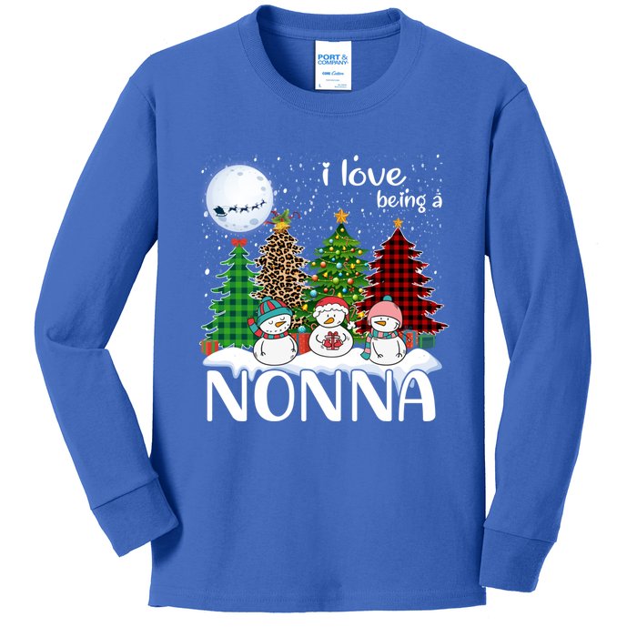 I Love Being A Nonna Snow Xmas Leopard Tree Christmas Gift Kids Long Sleeve Shirt