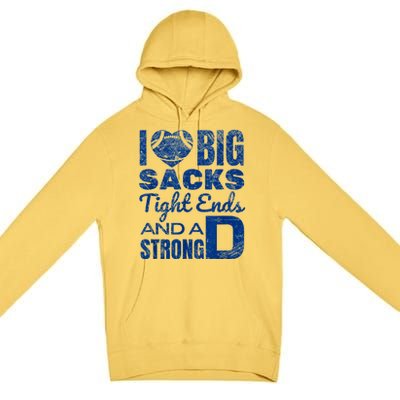 I Love Big Sacks Tight Ends And Strong D Funny Football Premium Pullover Hoodie