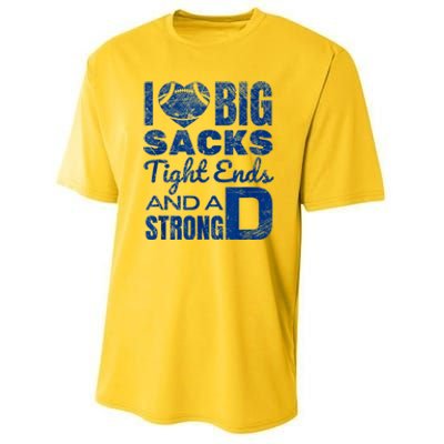 I Love Big Sacks Tight Ends And Strong D Funny Football Youth Performance Sprint T-Shirt