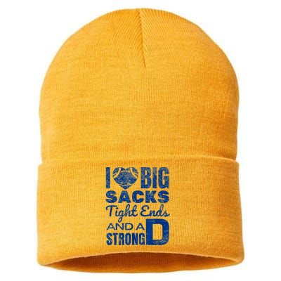 I Love Big Sacks Tight Ends And Strong D Funny Football Sustainable Knit Beanie