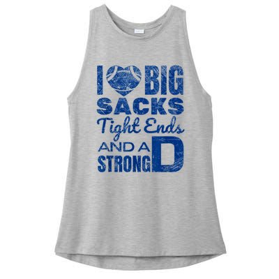 I Love Big Sacks Tight Ends And Strong D Funny Football Ladies PosiCharge Tri-Blend Wicking Tank