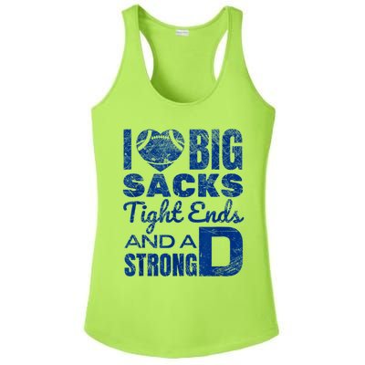 I Love Big Sacks Tight Ends And Strong D Funny Football Ladies PosiCharge Competitor Racerback Tank