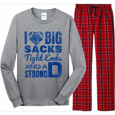 I Love Big Sacks Tight Ends And Strong D Funny Football Long Sleeve Pajama Set