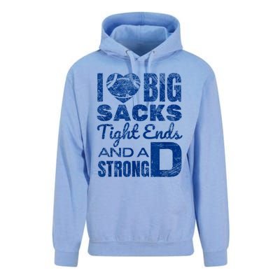 I Love Big Sacks Tight Ends And Strong D Funny Football Unisex Surf Hoodie