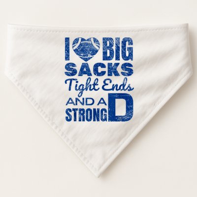 I Love Big Sacks Tight Ends And Strong D Funny Football USA-Made Doggie Bandana
