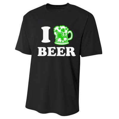 I Love Beer Lover St Patricks Day Irish Shamrock Performance Sprint T-Shirt