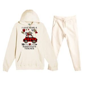 I Love Being A Substitute Teacher Valentine's Day Premium Hooded Sweatsuit Set