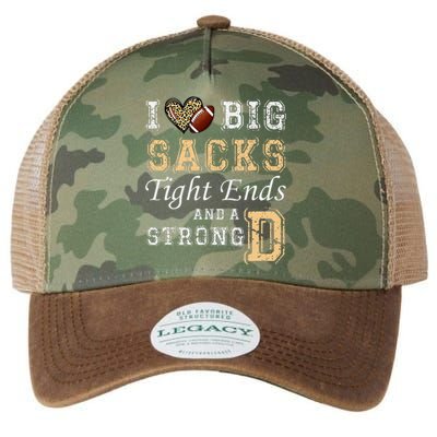 I Love Big Sacks Tight Ends And Strong D Heart Football Legacy Tie Dye Trucker Hat