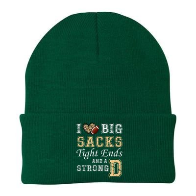 I Love Big Sacks Tight Ends And Strong D Heart Football Knit Cap Winter Beanie