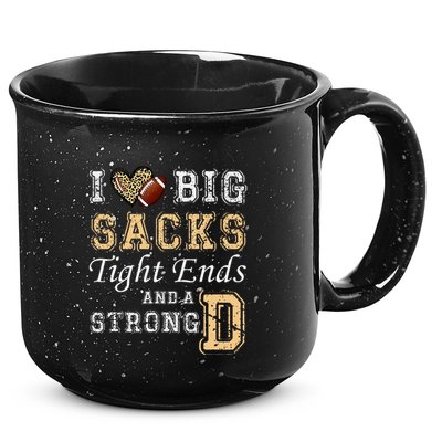 I Love Big Sacks Tight Ends And Strong D Heart Football 15oz Campfire Ceramic Mug