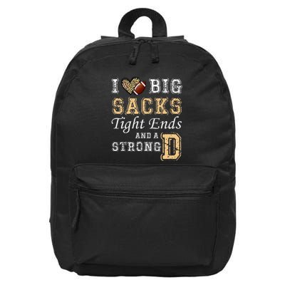 I Love Big Sacks Tight Ends And Strong D Heart Football 16 in Basic Backpack