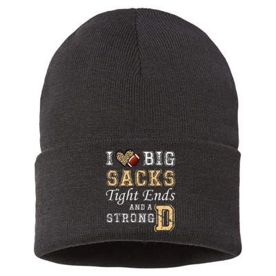 I Love Big Sacks Tight Ends And Strong D Heart Football Sustainable Knit Beanie