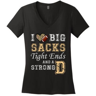 I Love Big Sacks Tight Ends And Strong D Heart Football Women's V-Neck T-Shirt