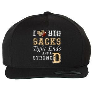 I Love Big Sacks Tight Ends And Strong D Heart Football Wool Snapback Cap