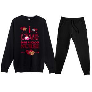 I Love Being A School Nurses Teacher Valentines Day Gnome Gift Premium Crewneck Sweatsuit Set