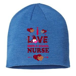 I Love Being A School Nurses Teacher Valentines Day Gnome Gift Sustainable Beanie