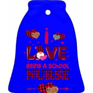 I Love Being A School Nurses Teacher Valentines Day Gnome Gift Ceramic Bell Ornament