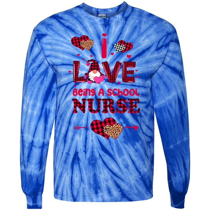 I Love Being A School Nurses Teacher Valentines Day Gnome Gift Tie-Dye Long Sleeve Shirt