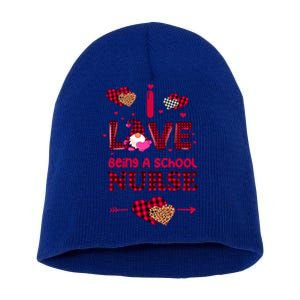 I Love Being A School Nurses Teacher Valentines Day Gnome Gift Short Acrylic Beanie