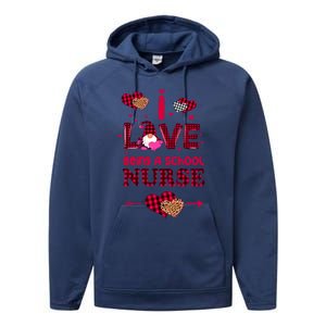 I Love Being A School Nurses Teacher Valentines Day Gnome Gift Performance Fleece Hoodie