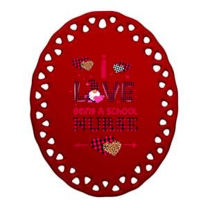 I Love Being A School Nurses Teacher Valentines Day Gnome Gift Ceramic Oval Ornament