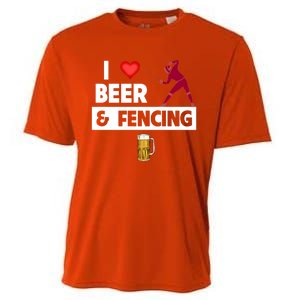 I Love Beer And Fencing Lunge Parry Sword Fighting Ing Gift Cooling Performance Crew T-Shirt