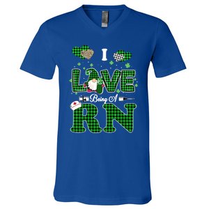 I Love Being Rn St Patricks Day Gnome Nurse Cute Gift V-Neck T-Shirt