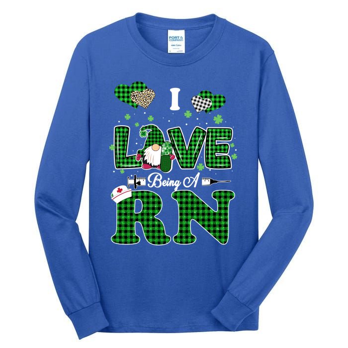 I Love Being Rn St Patricks Day Gnome Nurse Cute Gift Tall Long Sleeve T-Shirt