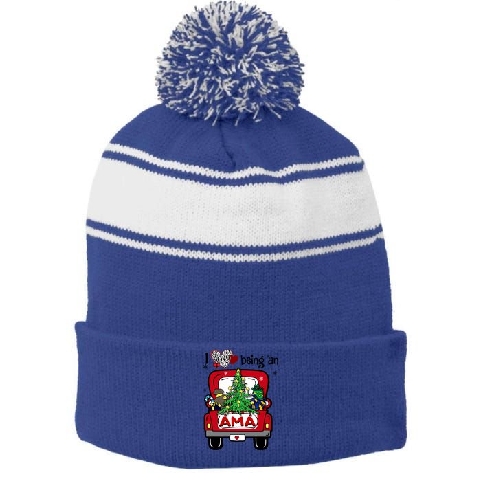 I Love Being An Ama Tree Truck Happy Family New Christmas Gift Stripe Pom Pom Beanie