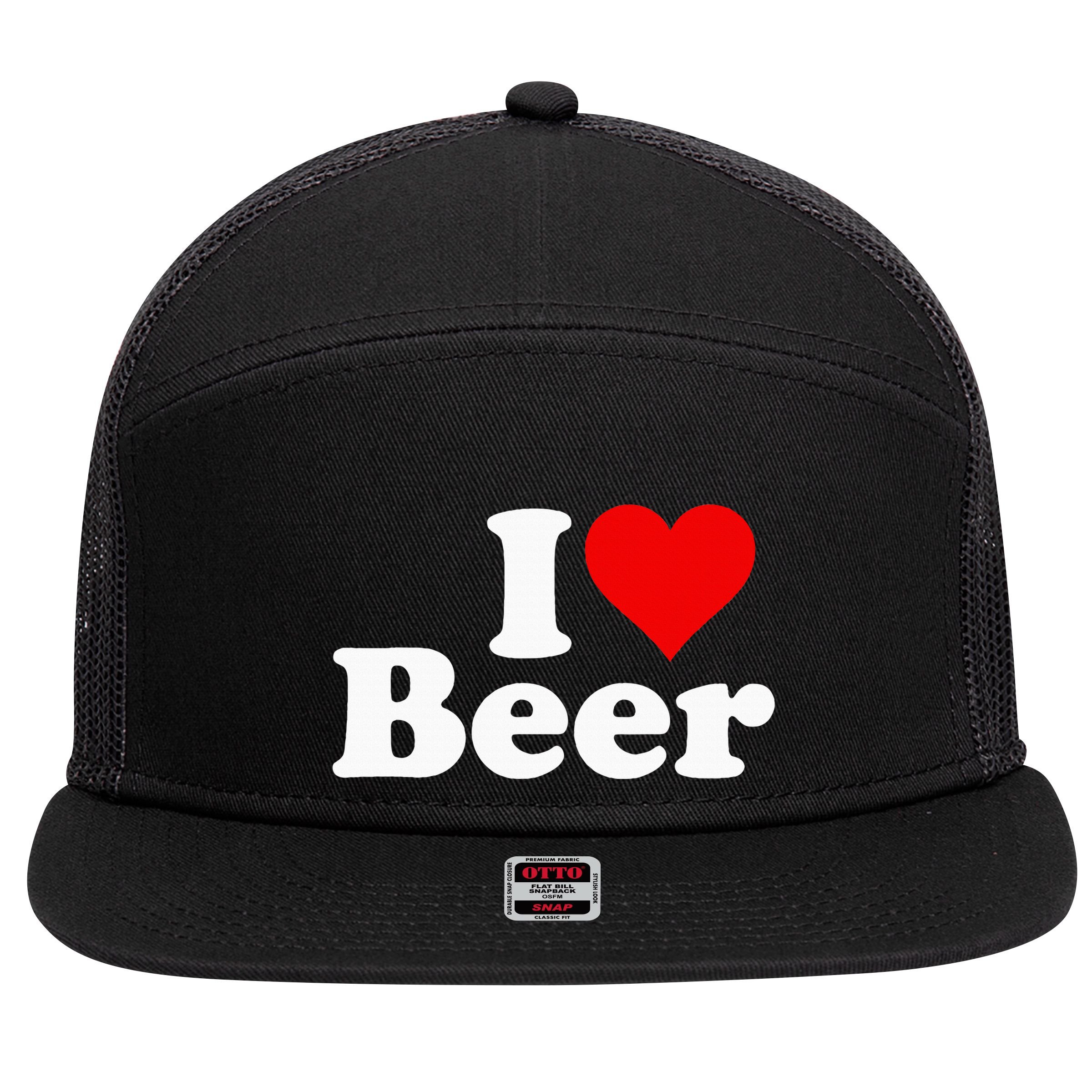 I Love Beer I Heart Beer 7 Panel Mesh Trucker Snapback Hat
