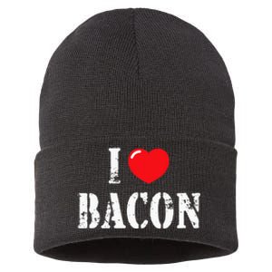 I Love Bacon For Bacon Lover Sustainable Knit Beanie