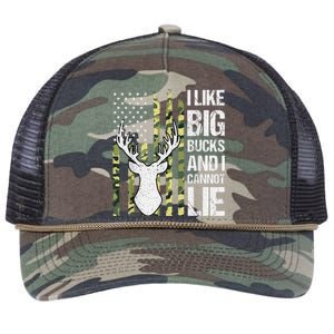 I Like Big Bucks And I Cannot Lie Deer Hunting USA Flag Retro Rope Trucker Hat Cap