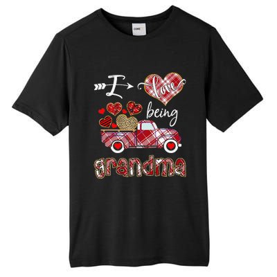 I Love Being Grandma Red Plaid Truck Hearts Valentine's Day Tall Fusion ChromaSoft Performance T-Shirt