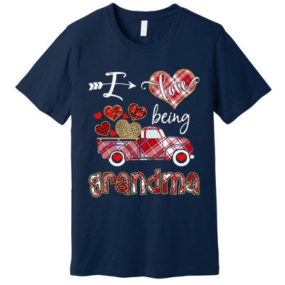 I Love Being Grandma Red Plaid Truck Hearts Valentine's Day Premium T-Shirt