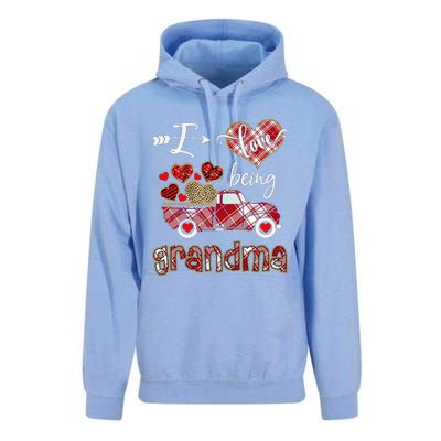 I Love Being Grandma Red Plaid Truck Hearts Valentine's Day Unisex Surf Hoodie