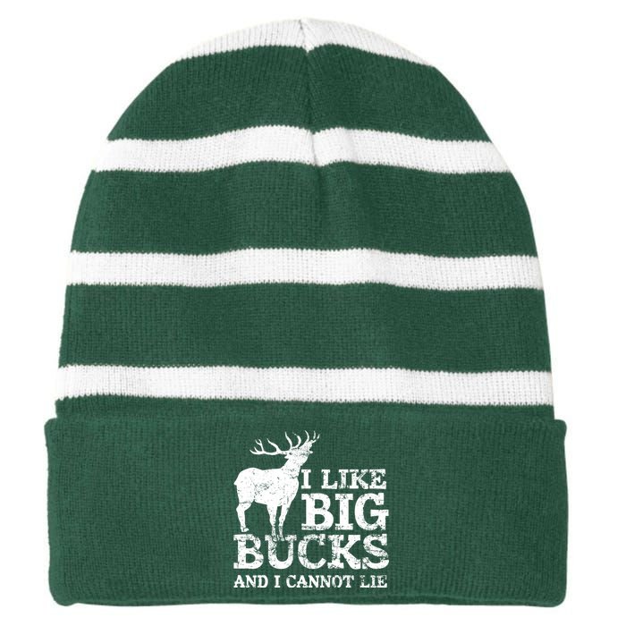 I Like Big Bucks And I Cannot Lie Deer Hunting Striped Beanie with Solid Band