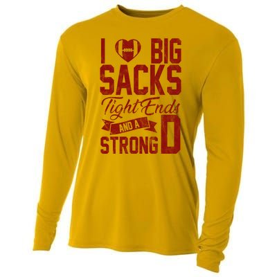 I Love Big Sacks Tight End And A Strong D Funny Sport Cooling Performance Long Sleeve Crew