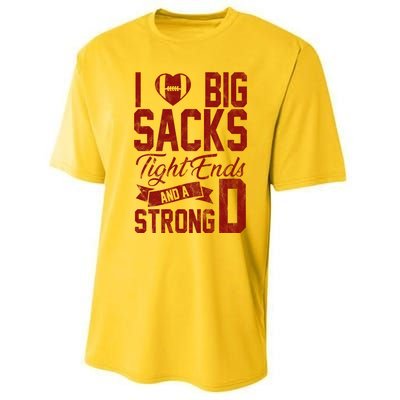 I Love Big Sacks Tight End And A Strong D Funny Sport Performance Sprint T-Shirt