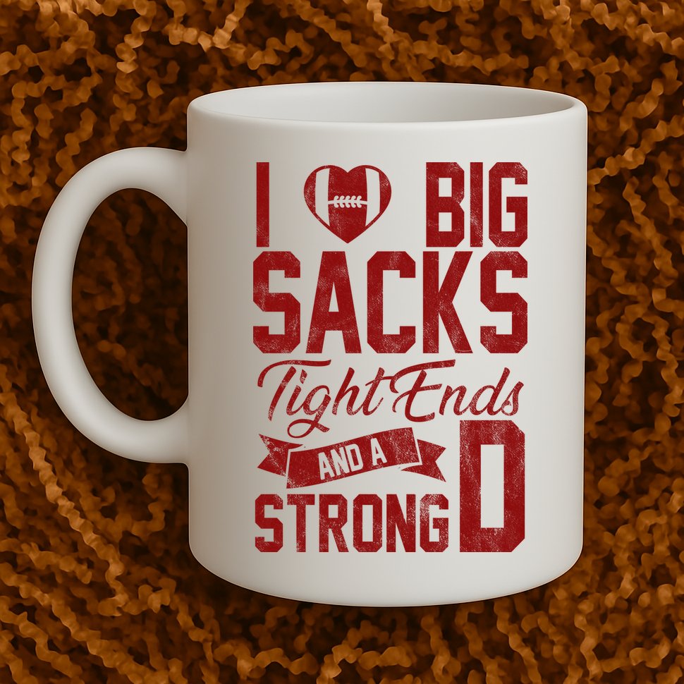I Love Big Sacks Tight End And A Strong D Funny Sport Mug