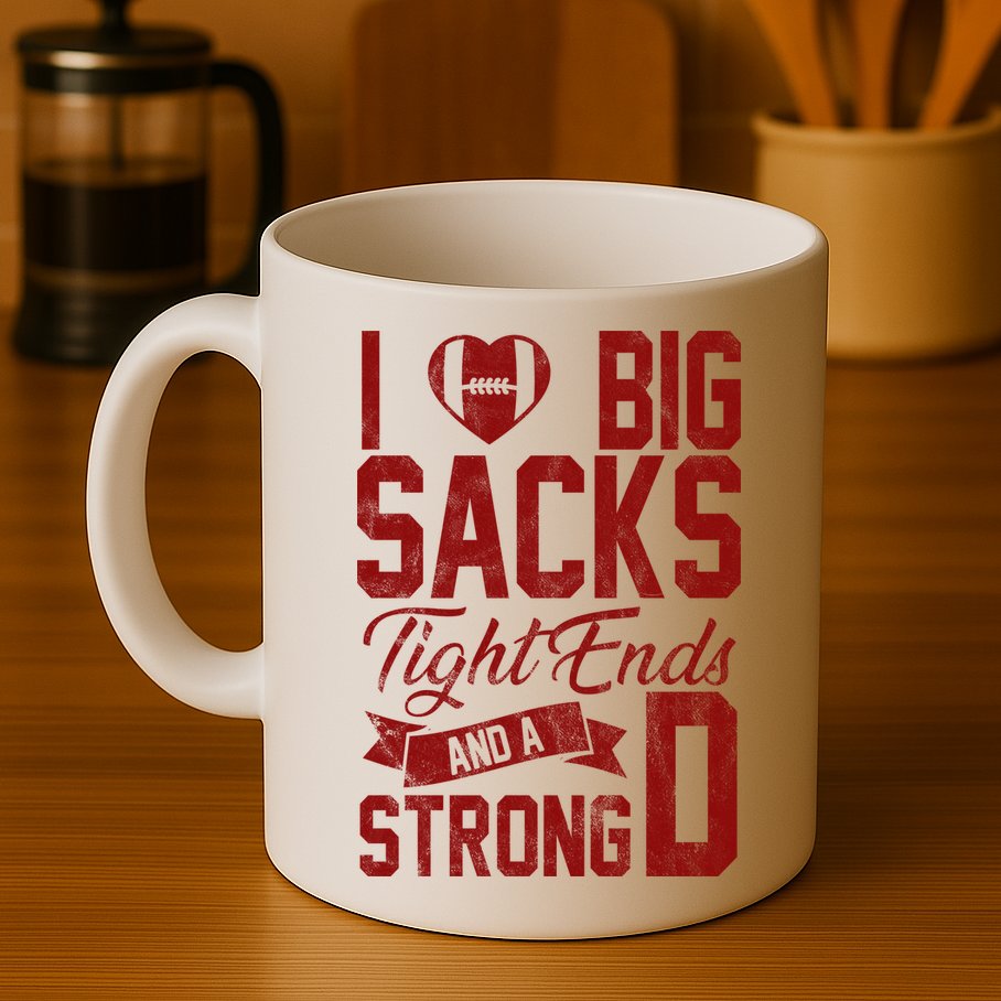 I Love Big Sacks Tight End And A Strong D Funny Sport Mug