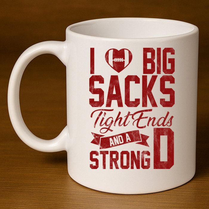 I Love Big Sacks Tight End And A Strong D Funny Sport 11oz C Handle Ceramic Mug