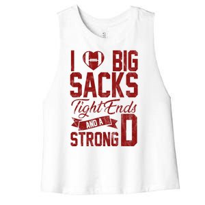 I Love Big Sacks Tight End And A Strong D Funny Sport Women's Racerback Cropped Tank