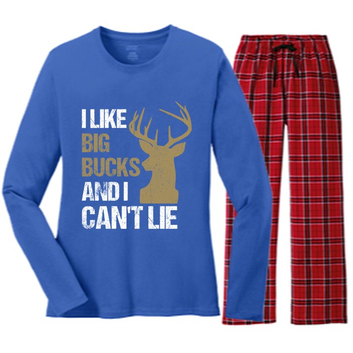 I Like Big Bucks And I Cannot Lie Funny Deer Hunting Father Great Gift Women's Long Sleeve Flannel Pajama Set 